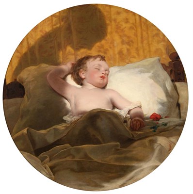 Lot 55 - James Sant RA (1820-1916)  A Mother's Love  Monogrammed, oil on board, 73.5cm dia. (tondo)...