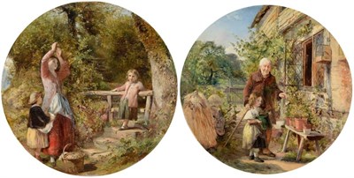 Lot 56 - Thomas Falcon Marshall (19th century) A young lady and two children pausing on garden steps A young