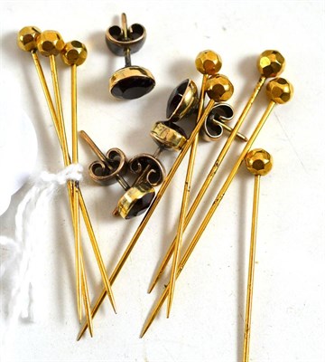 Lot 19 - Assorted pins and two pairs of stone set earrings