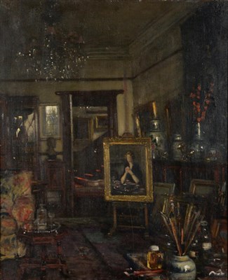 Lot 61 - Frederick William Elwell RA (1870-1958)  "Corner of my Studio " (1953)  Signed, bears original...