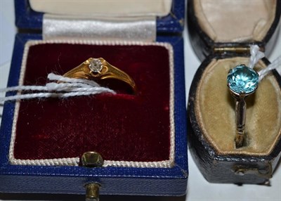 Lot 37 - An old cut diamond ring and a blue zircon ring