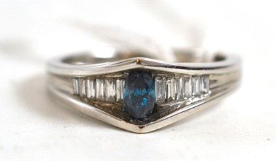 Lot 42 - A blue and white diamond ring, stamped ";14K"; (rubbed)