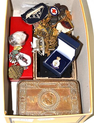 Lot 120 - Quantity of military and similar badges, Princess Mary tin, medal, military compass, etc