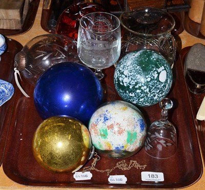 Lot 183 - Two witches balls and four glass baubles, etc