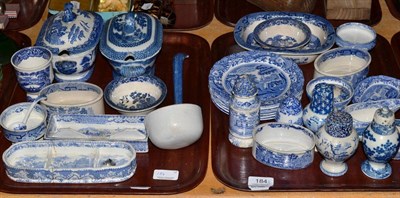 Lot 184 - Two trays of 19th century transfer decorated earthenware including assorted pen stands, Spode,...