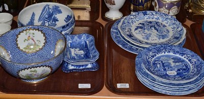 Lot 202 - Two trays of blue and white transfer printed and other pottery