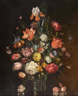 Lot 82 - Follower of Rachel Ruysch (1664-1750) Dutch  Still life of assorted flowers including bearded iris