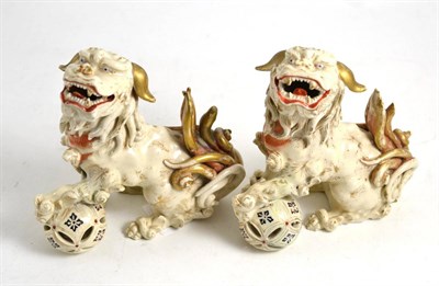 Lot 215 - Pair of Satsuma style dogs of fo