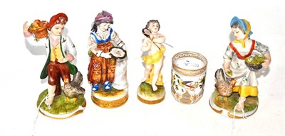 Lot 222 - A Bohemian glass small vase and four porcelain figures