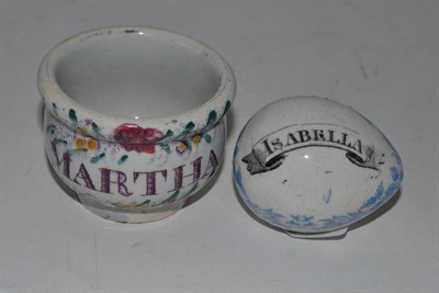 Lot 226 - A miniature pearlware chamber pot bearing the name "Martha" and a 19th century Sunderland...