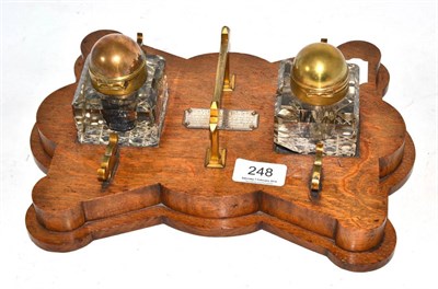 Lot 248 - Victorian partner's standish inkwell, Betjemanns patent (one inkwell with very large chip to glass)