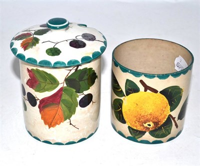 Lot 250 - Wemyss pottery preserve jar and cover, painted with brambles and another jar