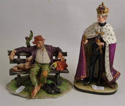 Lot 261 - Capodimonte figure 'Prince Charles' and a tramp on a bench (2)