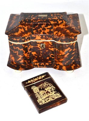 Lot 263 - A 19th century tortoiseshell tea caddy and a 19th century tortoiseshell card case