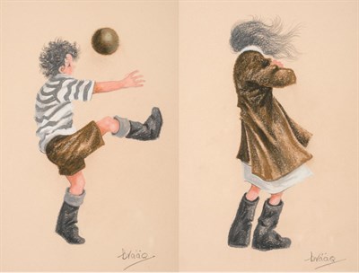 Lot 88 - Brian Shields  "Braaq " FBA (1951-1997)  Keepy-uppy - Braaq as a young boy with a football  A young