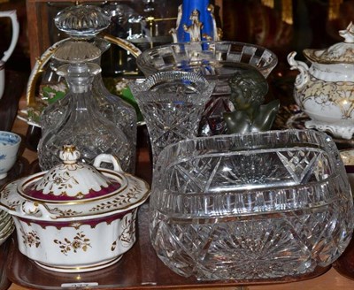 Lot 277 - A tray of assorted glass vases, decanters and sundry