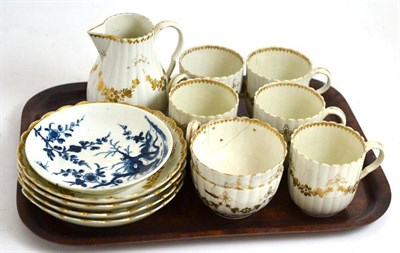 Lot 278 - 18th century Worcester gilt decorated cups, tea bowls and saucers and an 18th century Worcester...