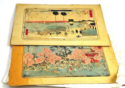 Lot 296 - Four unframed Japanese woodblock prints mounted on card