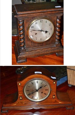 Lot 311 - Junghans oak cased mantel clock and Edwardian mahogany cased mantel clock (2)