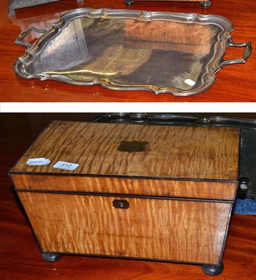 Lot 312 - An early 19th century satinwood tea caddy and a two handled silver plated tray