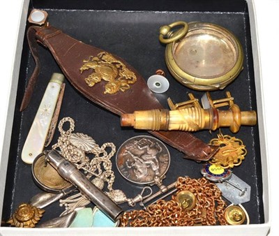 Lot 357 - A quantity of collector's items including a medal, silver fruit knife, badges, etc