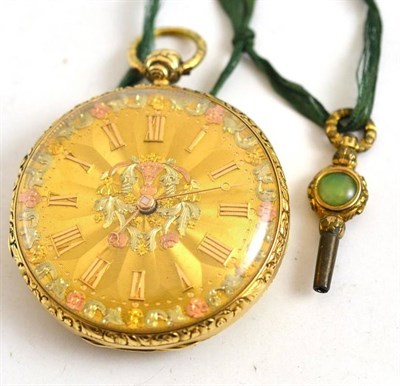 Lot 370 - An 18ct gold pocket watch with a three colour gold dial