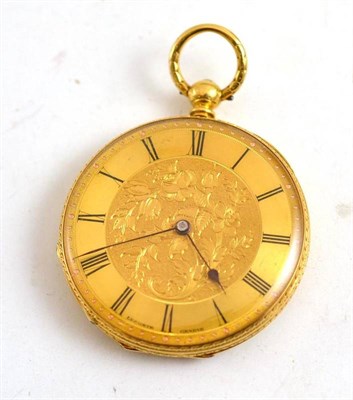 Lot 371 - An 18ct gold pocket watch with engraved case