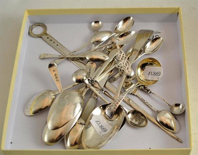 Lot 377 - Assorted silver flatware including a Continental meat skewer, spoons etc
