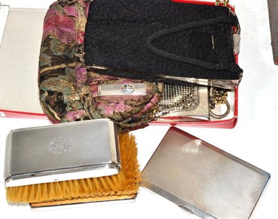 Lot 382 - A pair of silver backed brushes; a silver cigarette case, Adie Brothers Birmingham 1960; a...