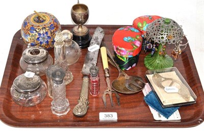 Lot 383 - A collection of silver mounted jars, costume jewellery, cloisonné box and cover, etc