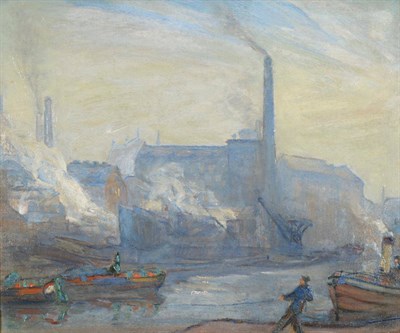 Lot 103 - Florence Adelina Hess WIAC (1891-1974)  "Leeds Wharf " Oil on canvas, 49.5cm by 60cm...