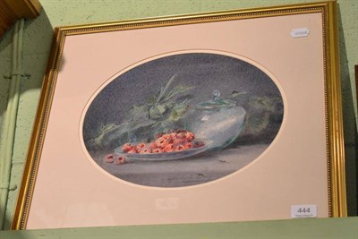 Lot 444 - Watercolour by Blanche Odin, still life of a jar and raspberries