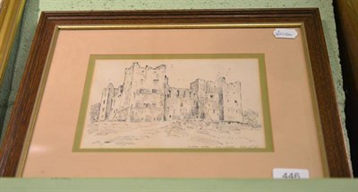 Lot 446 - Fred Lawson, pen and ink sketch of Bolton Castle, 1951