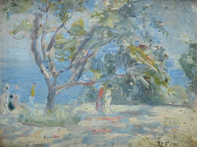 Lot 105 - Attributed to Mark Senior (1864-1927) Figures walking on headland, possibly the artist's garden...