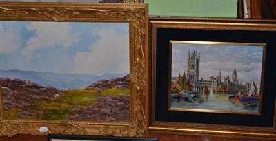 Lot 451 - A Hereford Fine China Ltd painted porcelain plaque depicting a view of The Houses of Parliament...