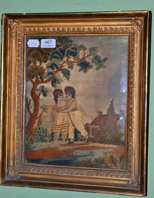 Lot 467 - Late George III sewn silk picture, gilt frame