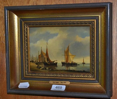 Lot 469 - Jan Joppe (20th century) Fishing boats moored at harbour, initialled, oil on board