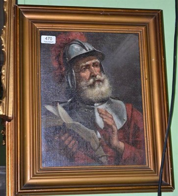 Lot 470 - Framed oil portrait of a bearded warrior