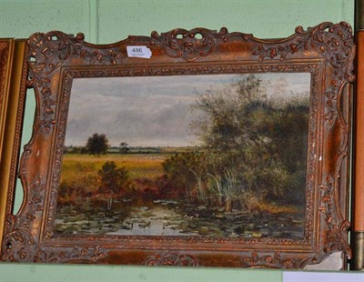 Lot 486 - Thomas Ireland (19th century) A lily pond with sheep grazing in the landscape beyond, signed,...