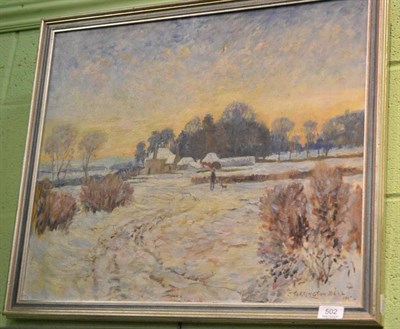 Lot 502 - J Torrington-Bell (1892-1970), ";Shamwell in Snow, Scotland";, oil on canvas board
