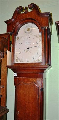 Lot 507 - An oak cased thirty hour longcase clock, the white enamel dial with a date aperture and signed...