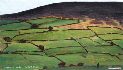 Lot 117 - Peter Brook (1927-2009)   "Looking into Swaledale " Signed and inscribed, oil on board, 20.5cm...