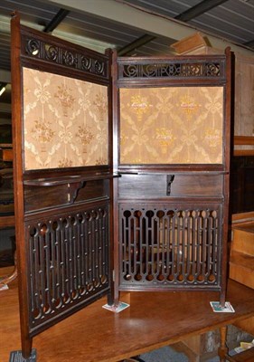 Lot 615 - Mahogany fretwork screen with shelves