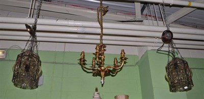 Lot 655 - A gilt metal chandelier and two light fittings