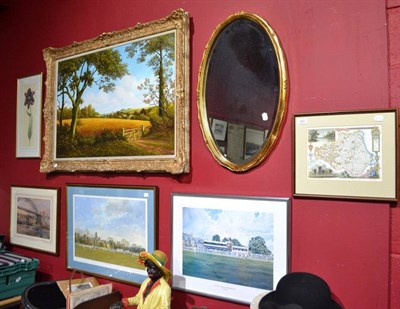 Lot 691 - An oil on canvas view of a wheat field and a collection of decorative prints