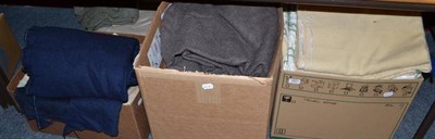 Lot 697 - Five boxes of assorted blankets, textiles and fabric, etc