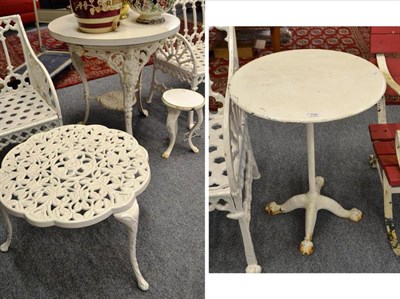 Lot 706 - A painted Britannia table, an aluminium drinks table and three others