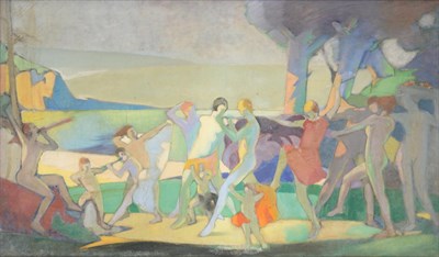 Lot 132 - Follower of Eric Harold Macbeth Robertson (1887-1941) Scottish Bacchanal before a coastline...