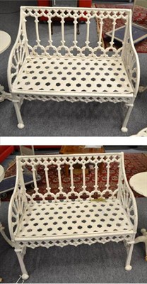 Lot 707 - A pair of cast iron Gothic style garden benches