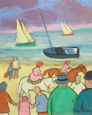 Lot 133 - Gladys MacCabe HRUA, ROI, FRSA (b.1918) Irish Pony rides on the beach Signed, oil on board, 48cm by